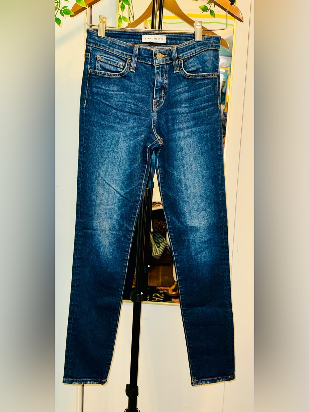 Flying Monkey Jeans 26 Skinny Ankle Distressed Stretch Dark Wash Y2502
